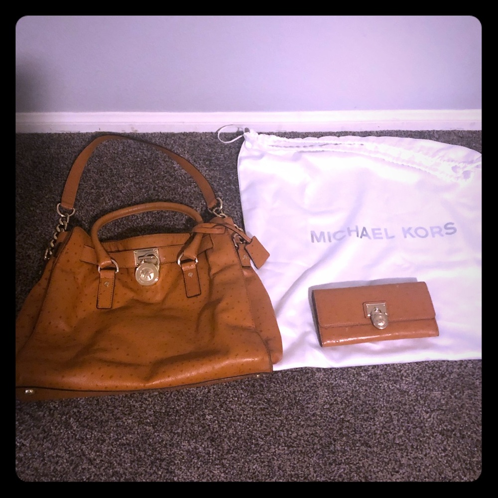 Large Michael Kors Hamilton- RARE Ostrich, Cognac